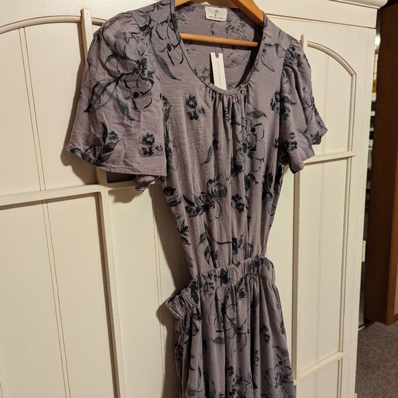 NWT Anthropologie T.la Cutout back Midi Dress Floral Cotton S Purple Grey - Picture 4 of 5